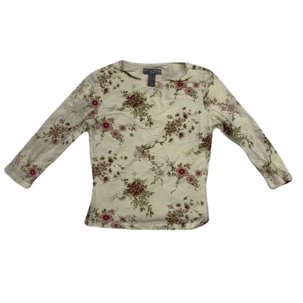 Y2K Feminine Floral mid sleeve Light Color Nature Print Blouse Petite